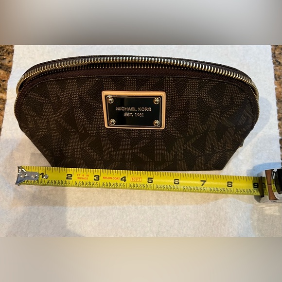 Michael Kors Dark Brown MK Logo Cosmetic Case with Gold Plaque - Picture 7 of 9